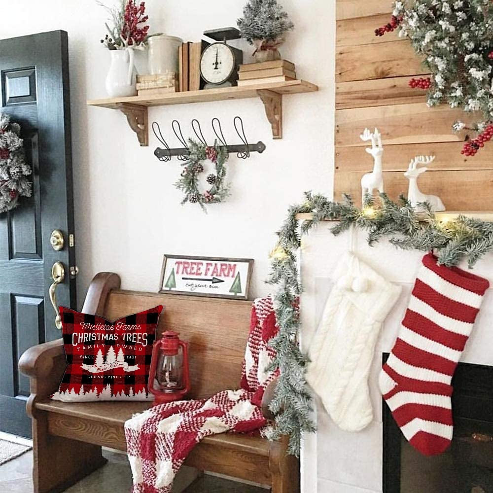 Buffalo Plaid Christmas Pillow Covers 20X20 Set of 4 Christmas Pillows Xmas Winter Holiday Throw Pillows Deer Farmhouse Christmas Decor Red Truck Christmas Decorations for Couch A265-20