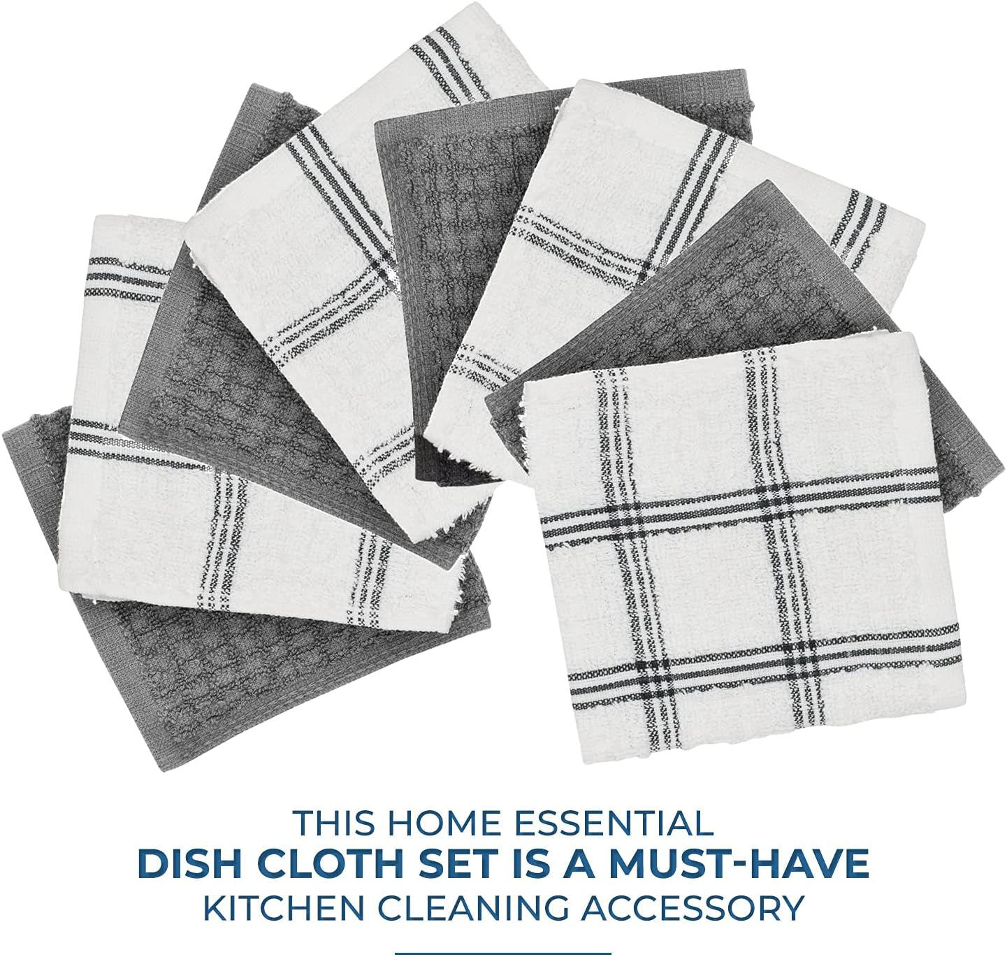 Kitchen Wash Cloths for Dishes - Pack of 8, 12X12 Inches - Super Soft, Highly Absorbent, Quick Dry, Smell Free Rags- Kitchen Towels and Dishcloths Sets for Cleaning - Grey