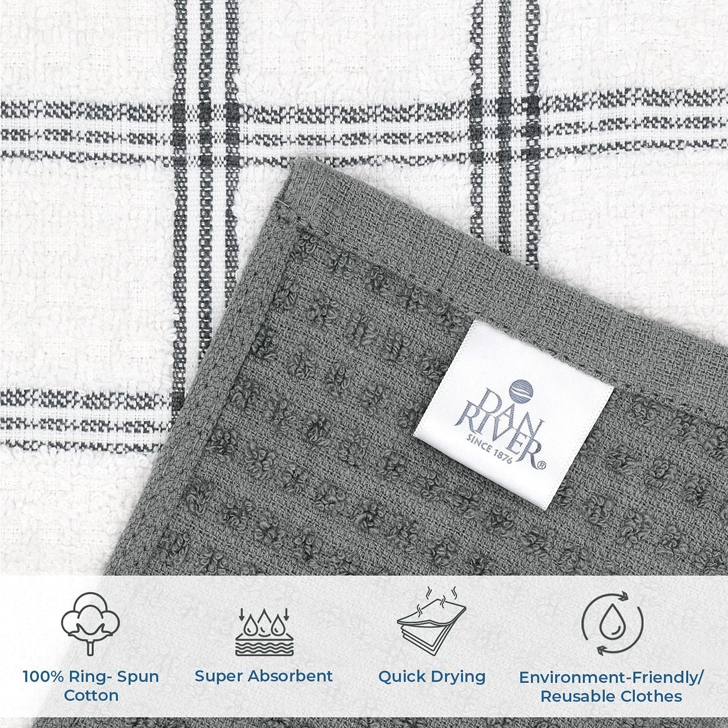 Kitchen Wash Cloths for Dishes - Pack of 8, 12X12 Inches - Super Soft, Highly Absorbent, Quick Dry, Smell Free Rags- Kitchen Towels and Dishcloths Sets for Cleaning - Grey
