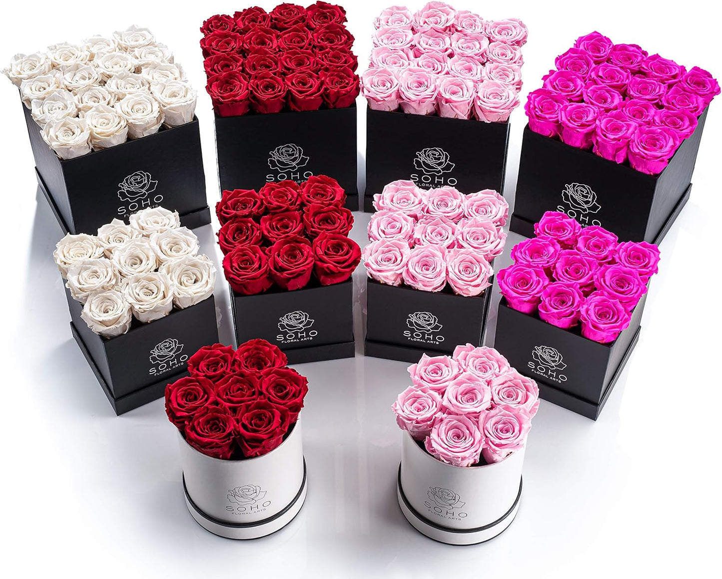 | Roses in a Box | Genuine Roses That Last for Years (White Square 4Ct, Radiant Pink) | Mothers Day Gifts