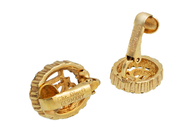 Christian Dior Crystal Oval Logo Clip-on Earrings - Gold (Authentic, Pre-owned) Luxury item