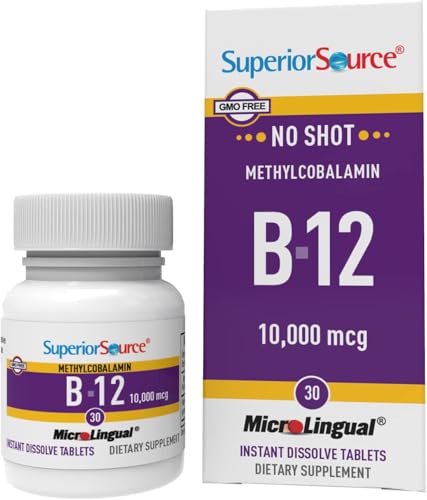 Superior Source No Shot Vitamin B12 Methylcobalamin 1000 mcg, Quick Dissolve MicroLingual Tablets, 60 Count