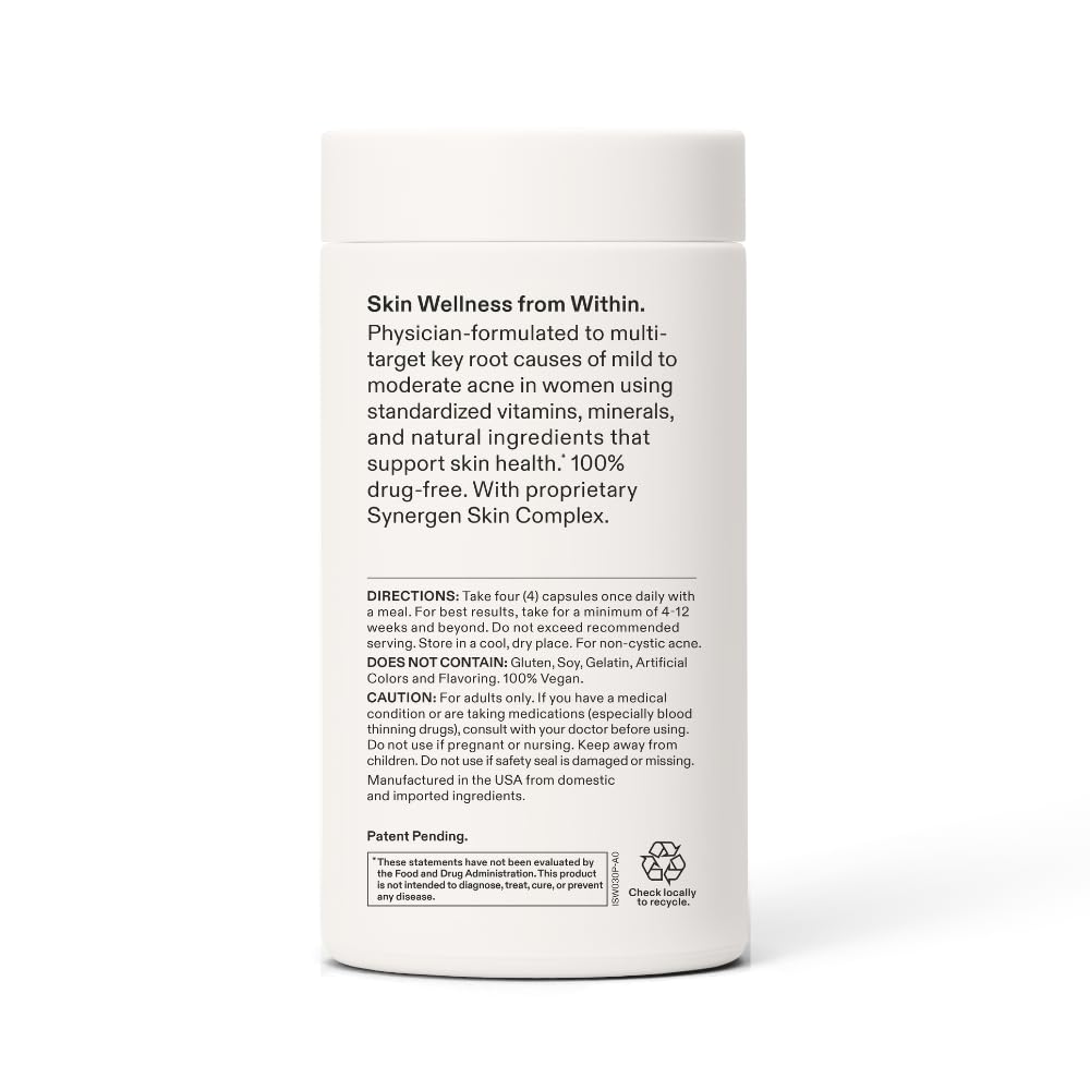 Nutrafol Clear Skin Acne Supplement for Women, Clinically Tested for Clearer, Smoother Skin, Physician-Formulated, Vegan