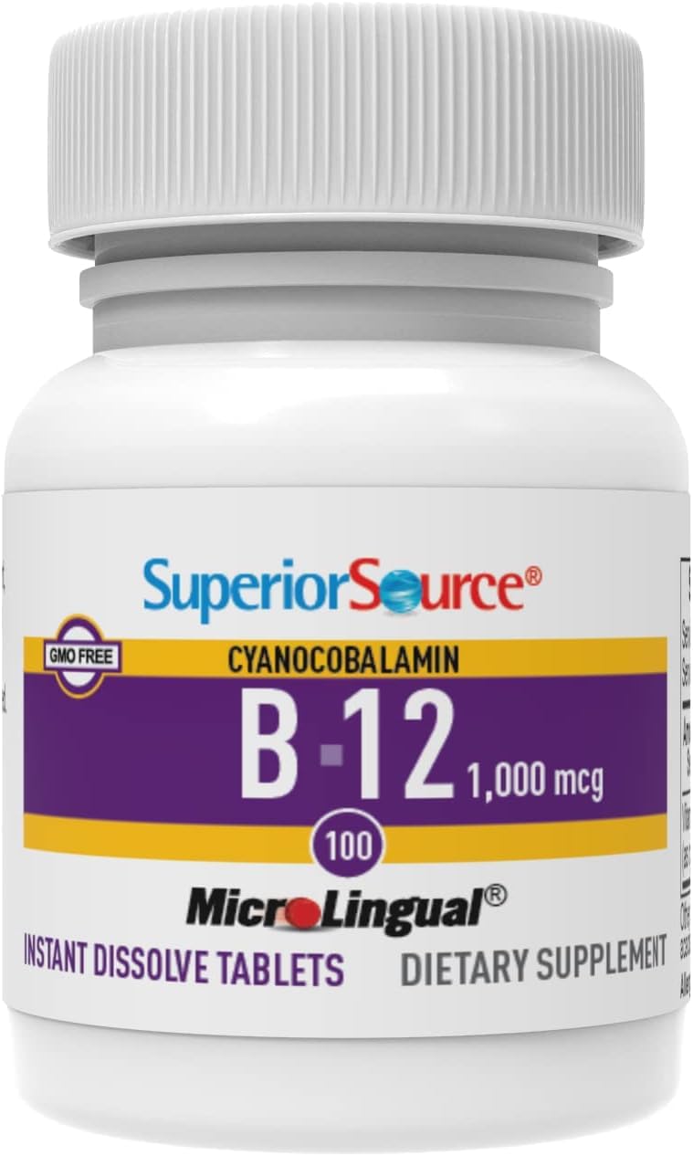 Superior Source No Shot Vitamin B12 Cyanocobalamin 1000 mcg, Quick Dissolve MicroLingual Tablets 100 Count, B12