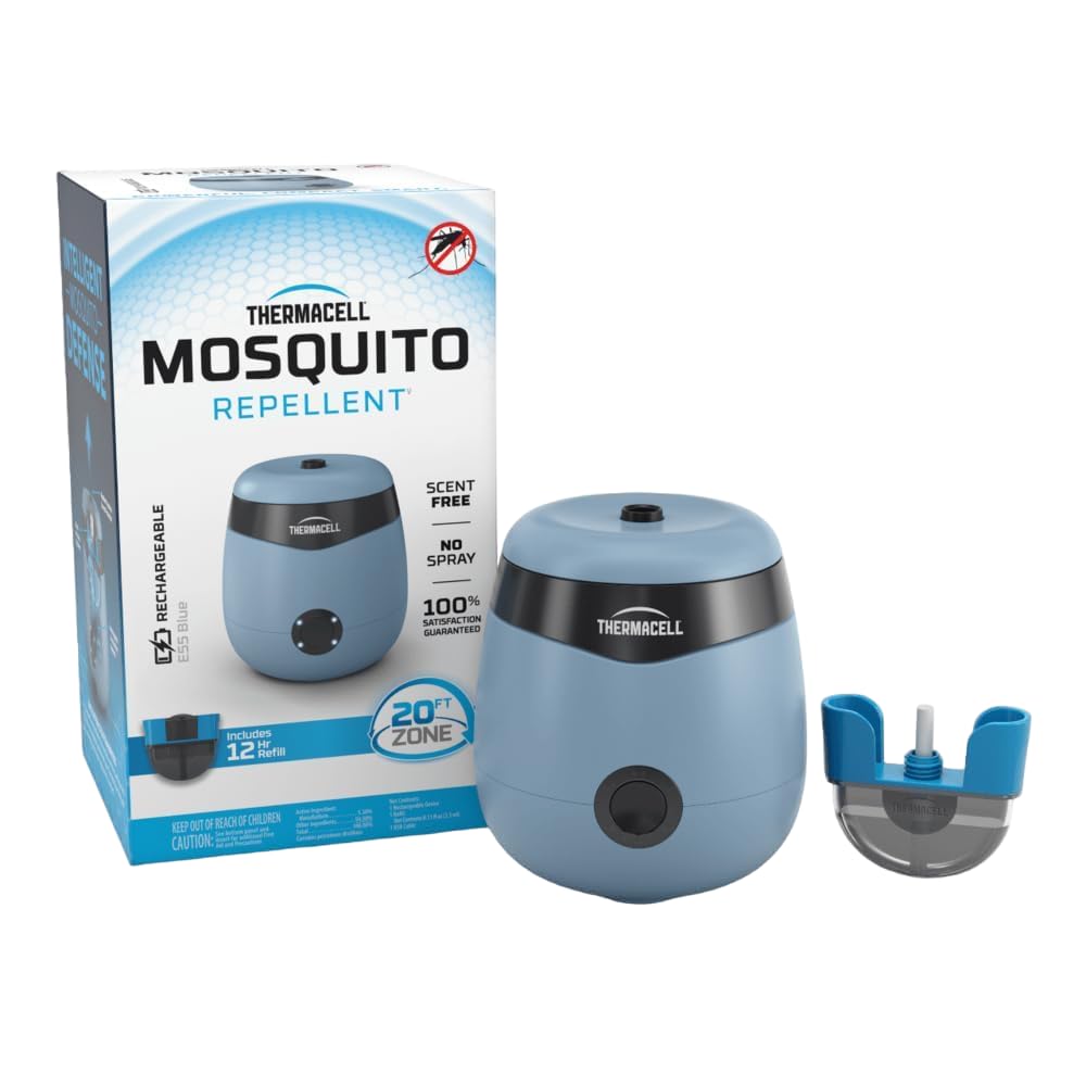 Thermacell Mosquito Repellent E-Series Rechargeable Repeller; Patio Shield 20’ Mosquito Protection Zone; Includes 12-Hr Repellent Refill