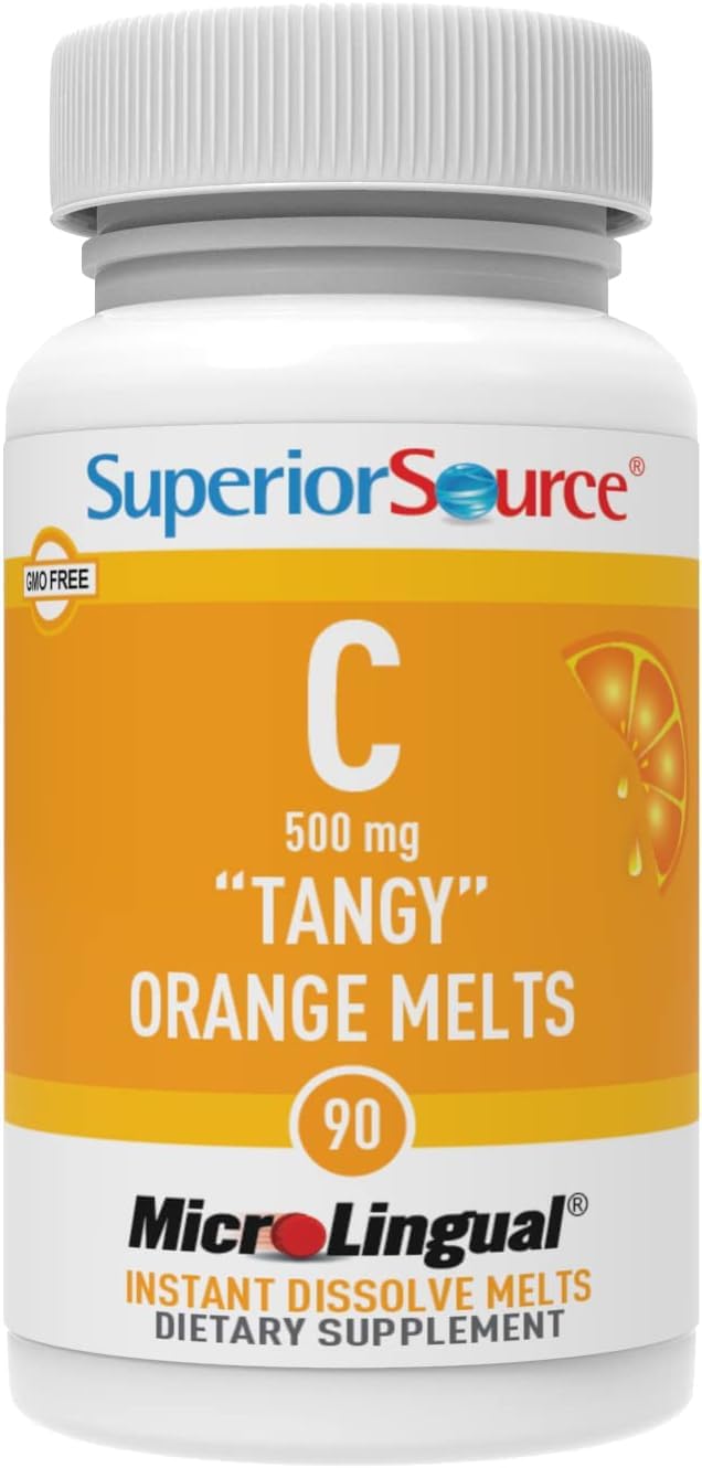 Superior Source Vitamin C 500 mg MicroLingual Tablets - Buffered VIT C Tangy Orange Melts - Immune System Booster, Energy Vitamins - 90 Count
