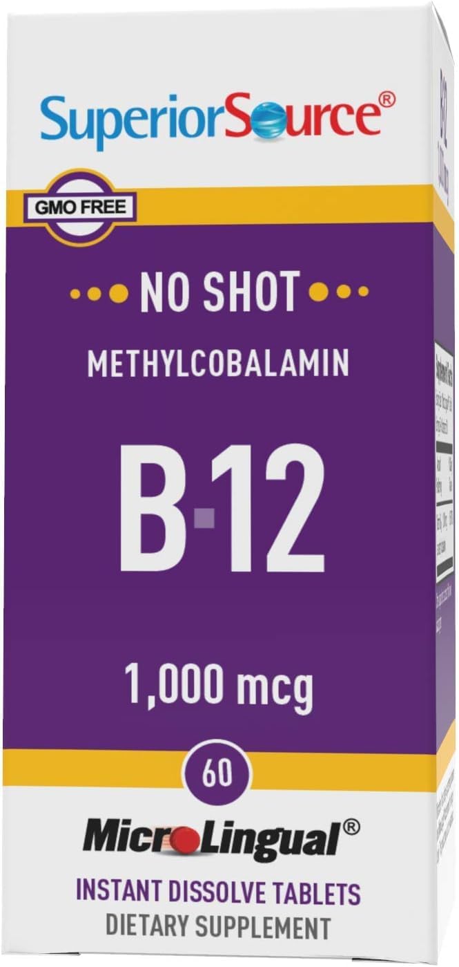 Superior Source No Shot Vitamin B12 Methylcobalamin 1000 mcg, Quick Dissolve MicroLingual Tablets, 60 Count