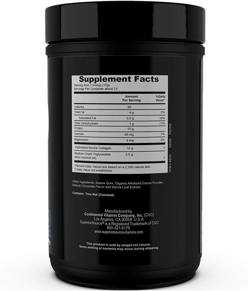 Superior Source Keto Collagen Protein Powder Chocolate (14 oz), Grass Fed Collagen Peptides with MCT Oil, 23 (17 g) Servings