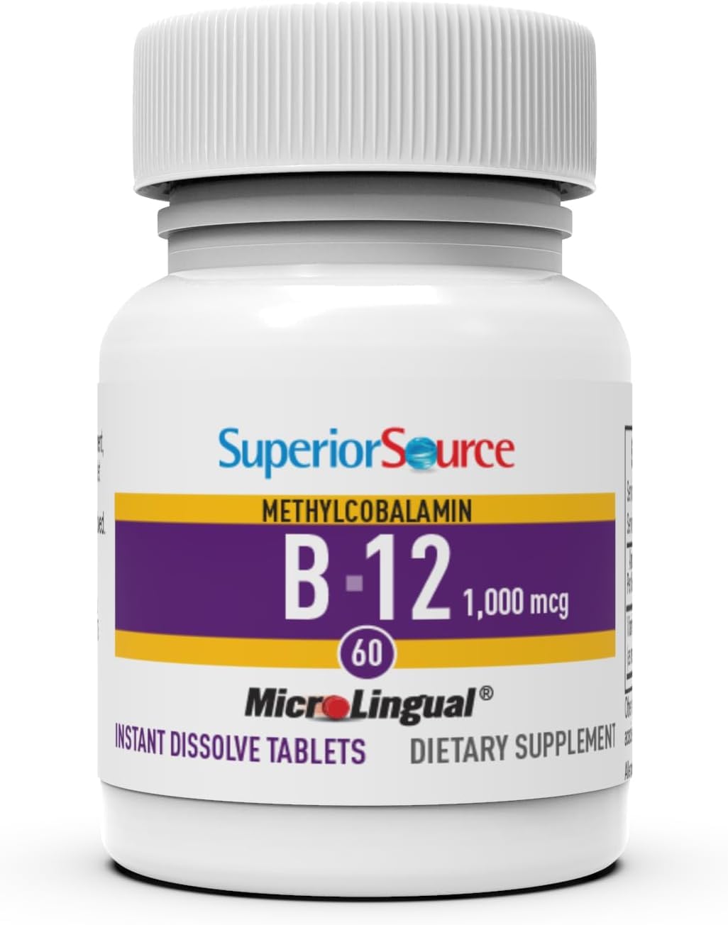 Superior Source No Shot Vitamin B12 Methylcobalamin 1000 mcg, Quick Dissolve MicroLingual Tablets, 60 Count