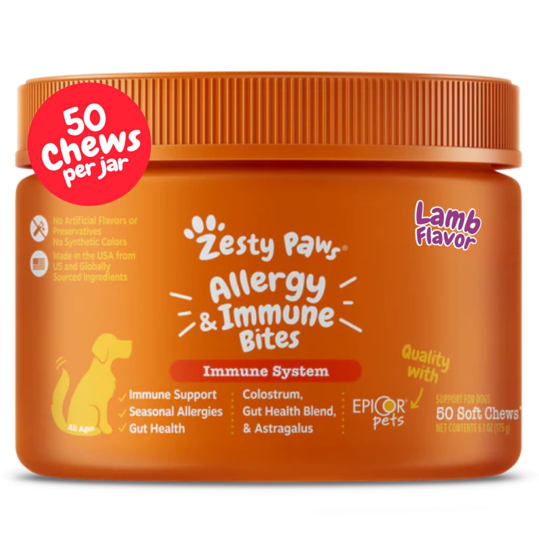 Zesty Paws Vet Strength Dog Allergy Relief Chews, Dog Probiotics for Itchy Skin and Ears, Smoked Cheese, 90ct
