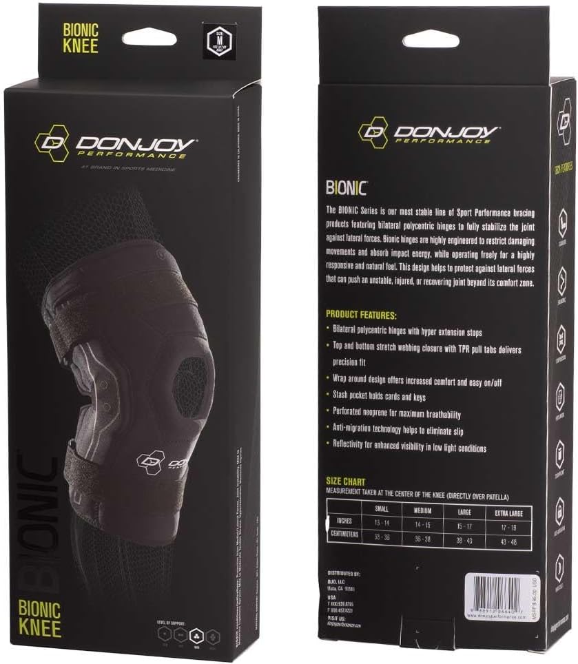 DonJoy Performance Bionic Knee Brace – Hinged, Adjustable Patella Support, Lateral / Medial Ligament (ACL, MCL, LCL)