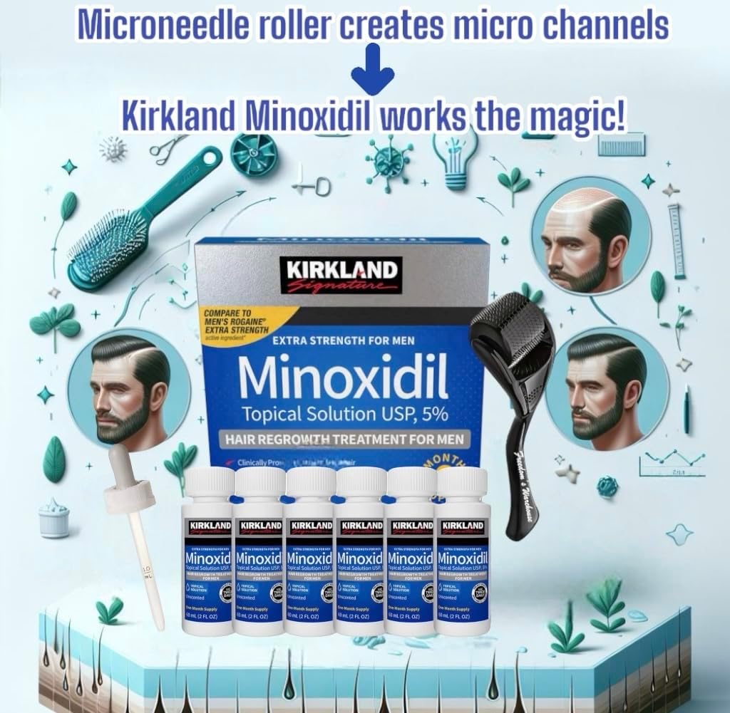 (6 Pack) Kirkland Minoxidil for Men Hair Regrowth Treatment, Liquid Extra Strength 5% Topical Solution, 6 Months Supply