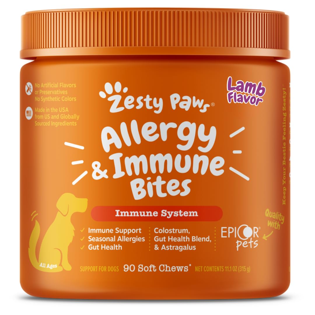 Zesty Paws Vet Strength Dog Allergy Relief Chews, Dog Probiotics for Itchy Skin and Ears, Smoked Cheese, 90ct