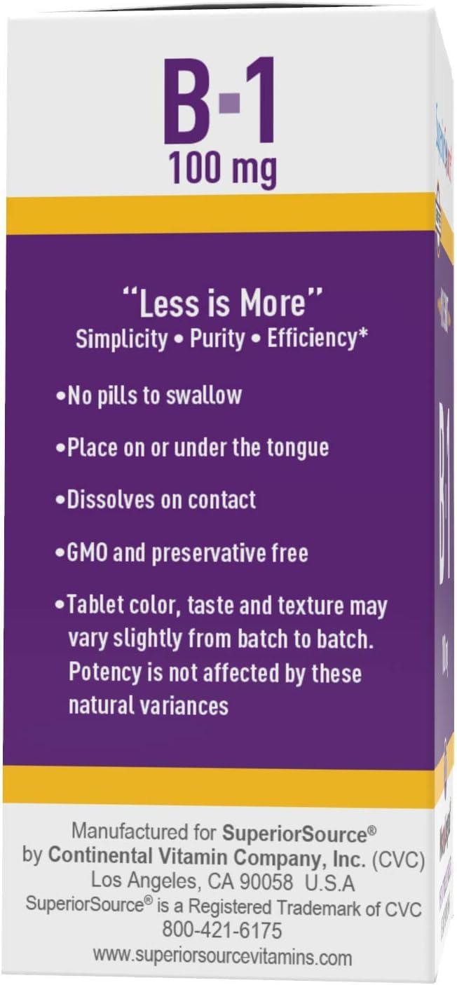 Superior Source Vitamin B1 (Thiamin), 100 mg, Under The Tongue Quick Dissolve MicroLingual Tablets, 100 Count