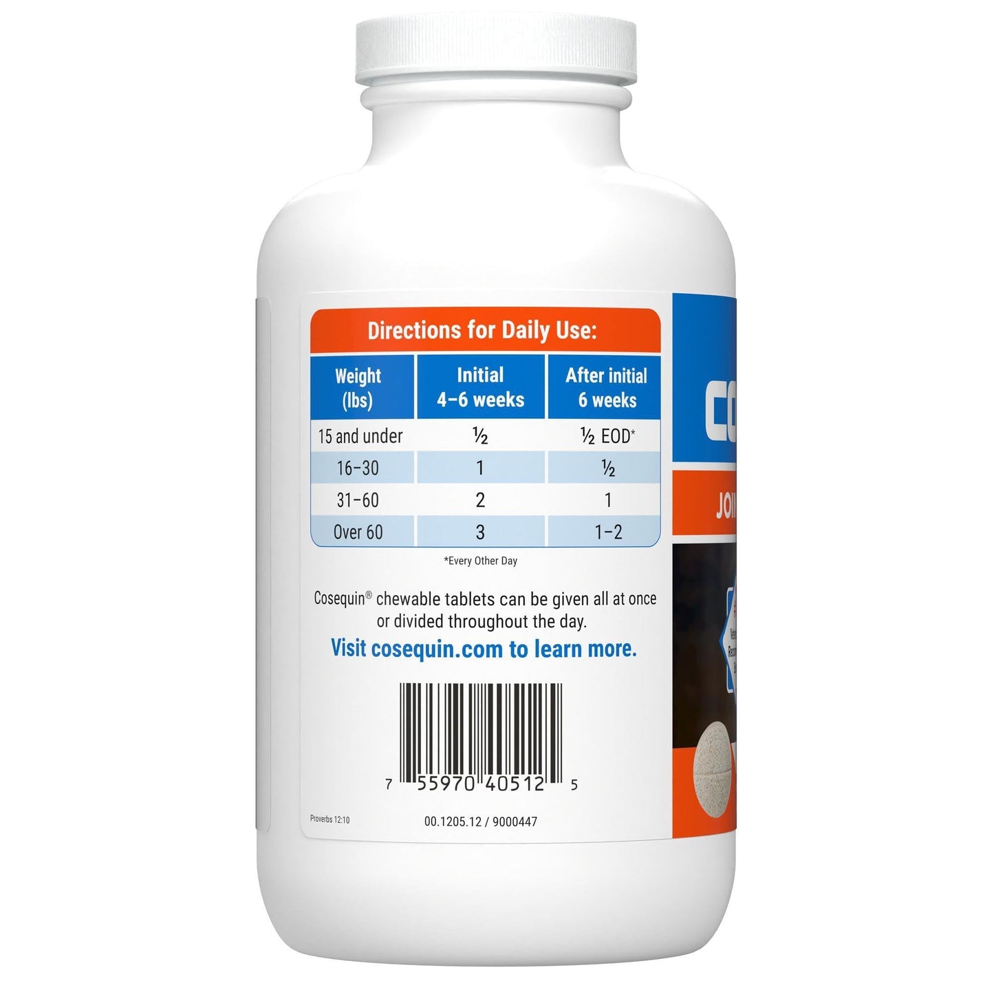 Nutramax Laboratories Cosequin Maximum Strength Joint Health Supplement for Dogs - With Glucosamine, Chondroitin, and MSM, 132 Chewable Tablets