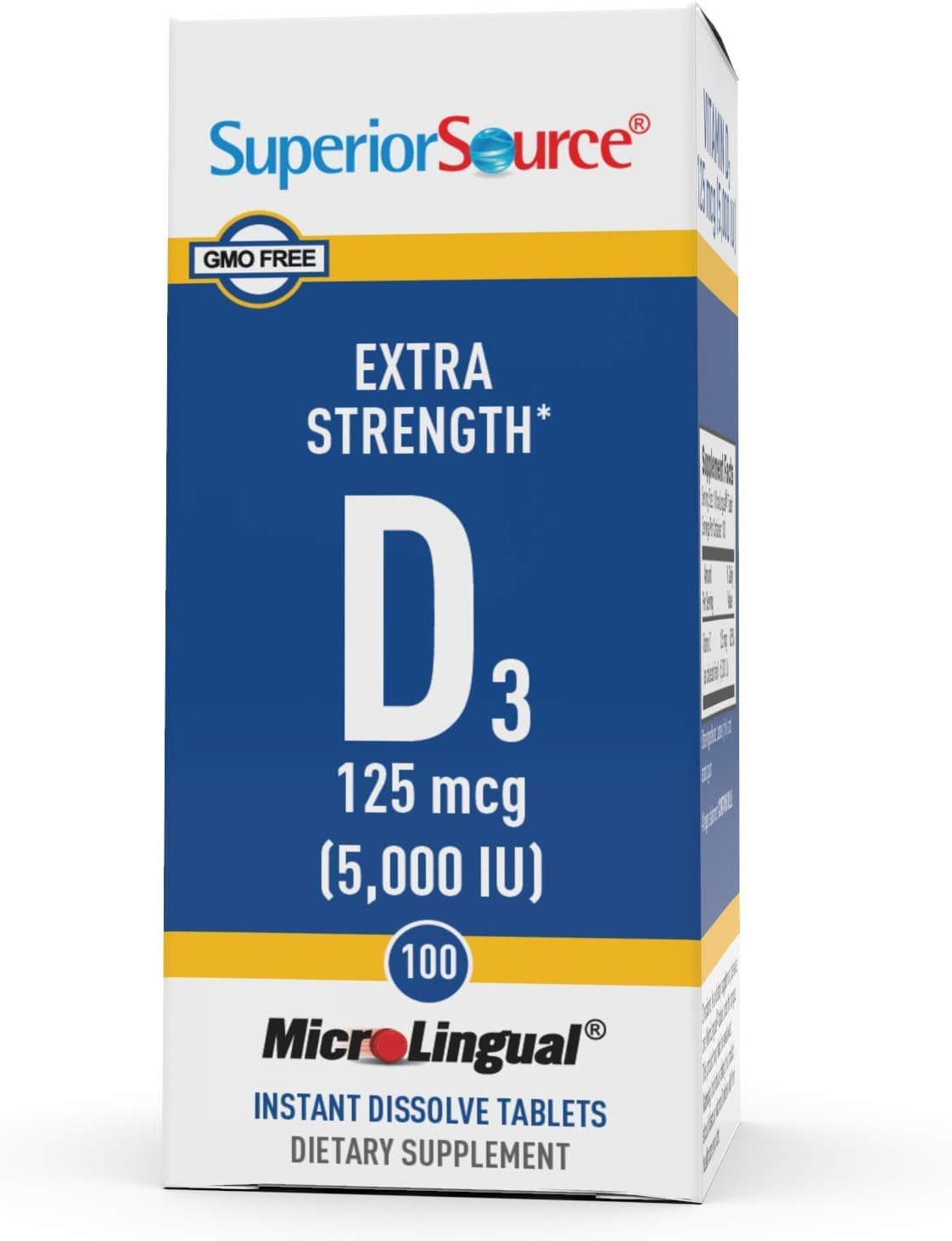 Superior Source Vitamin D3 5000 IU, Under The Tongue Quick Dissolve MicroLingual Tablets, 100 Count, Promotes Strong Bones and Teeth