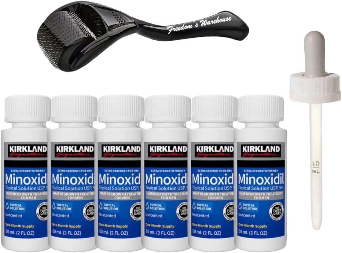 (6 Pack) Kirkland Minoxidil for Men Hair Regrowth Treatment, Liquid Extra Strength 5% Topical Solution, 6 Months Supply