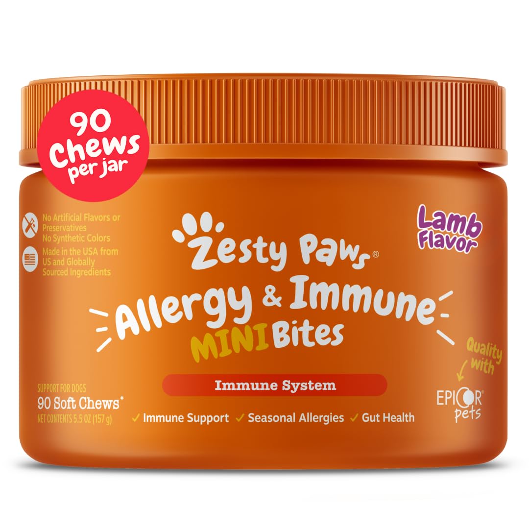 Zesty Paws Vet Strength Dog Allergy Relief Chews, Dog Probiotics for Itchy Skin and Ears, Smoked Cheese, 90ct