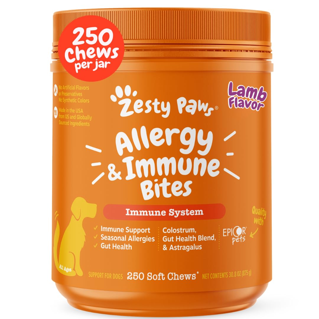 Zesty Paws Vet Strength Dog Allergy Relief Chews, Dog Probiotics for Itchy Skin and Ears, Smoked Cheese, 90ct