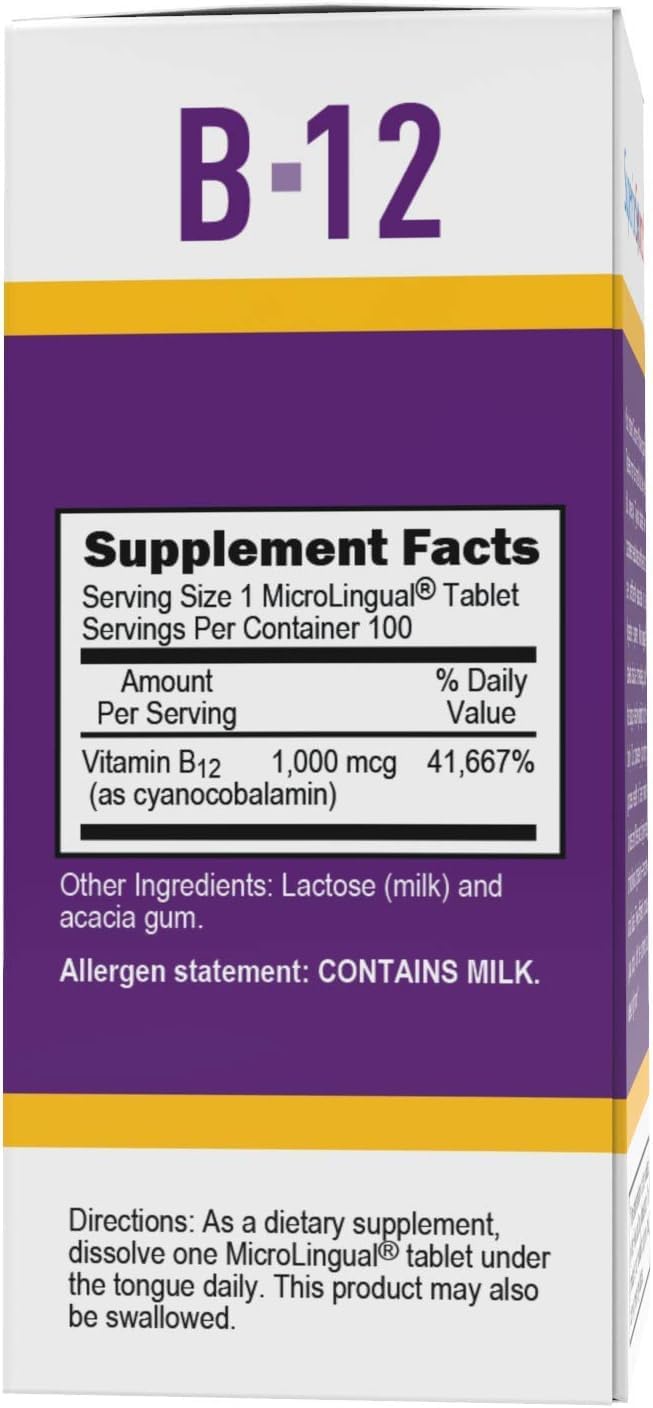 Superior Source No Shot Vitamin B12 Cyanocobalamin 1000 mcg, Quick Dissolve MicroLingual Tablets 100 Count, B12