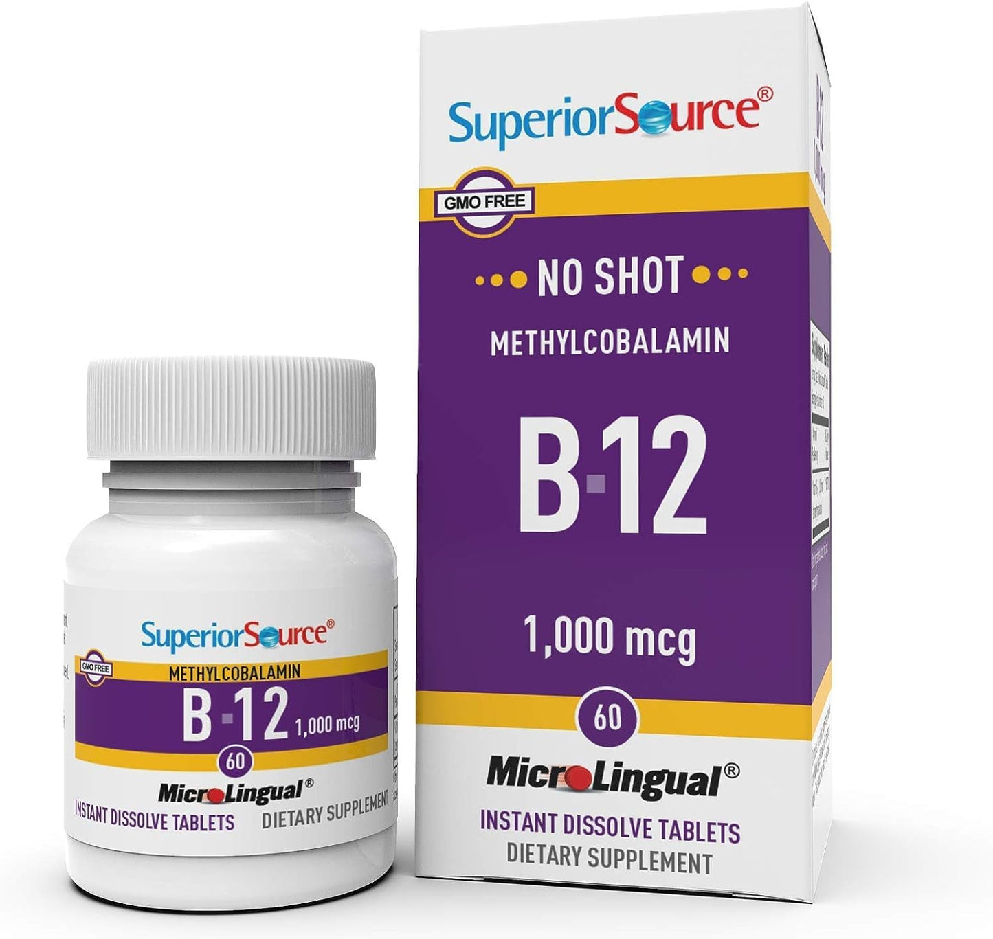 Superior Source No Shot Vitamin B12 Methylcobalamin 1000 mcg, Quick Dissolve MicroLingual Tablets, 60 Count