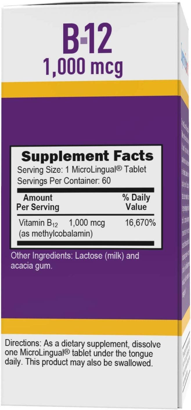 Superior Source No Shot Vitamin B12 Methylcobalamin 1000 mcg, Quick Dissolve MicroLingual Tablets, 60 Count