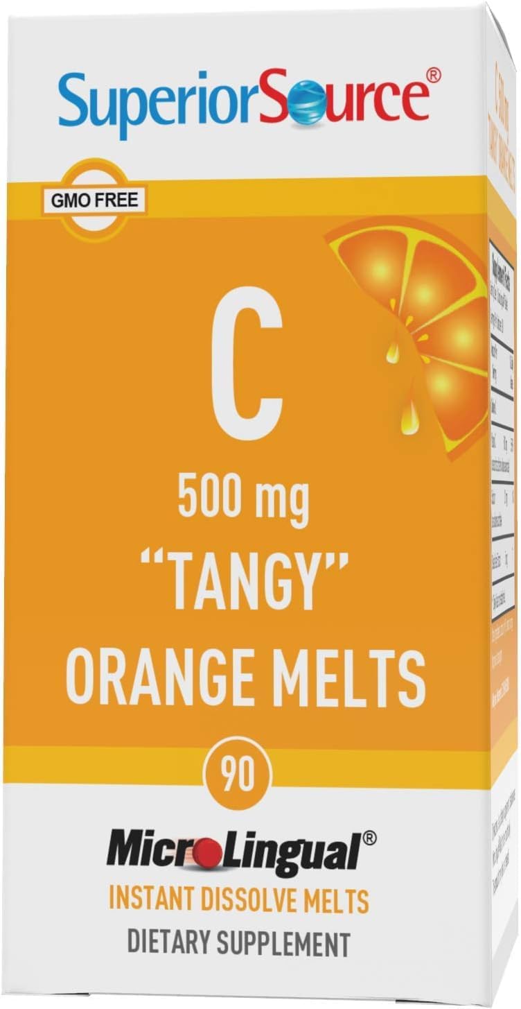 Superior Source Vitamin C 500 mg MicroLingual Tablets - Buffered VIT C Tangy Orange Melts - Immune System Booster, Energy Vitamins - 90 Count