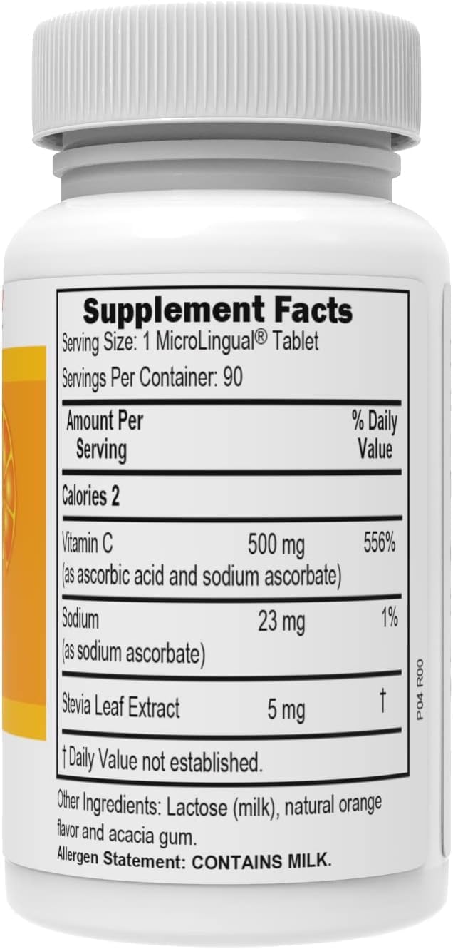 Superior Source Vitamin C 500 mg MicroLingual Tablets - Buffered VIT C Tangy Orange Melts - Immune System Booster, Energy Vitamins - 90 Count