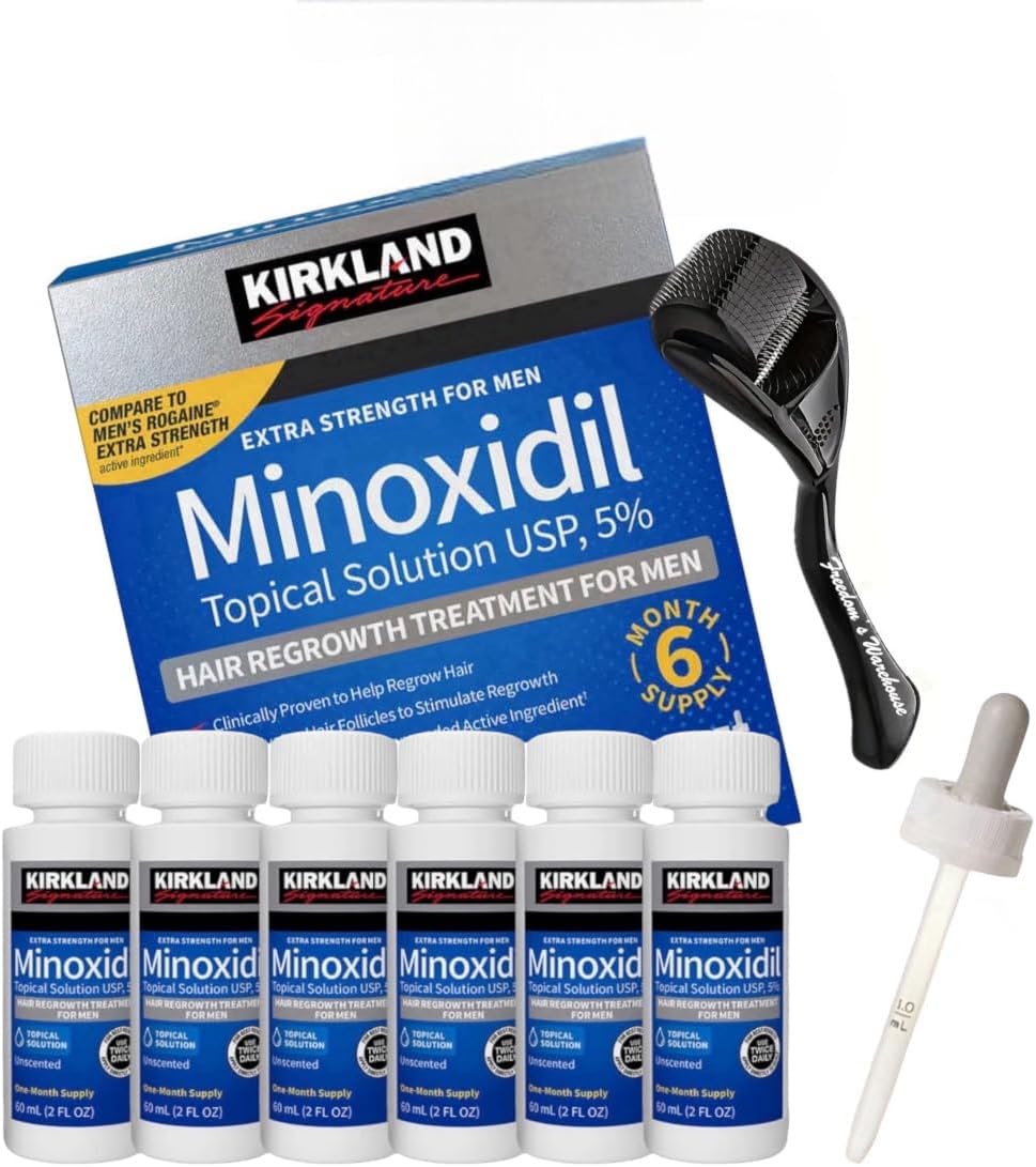 (6 Pack) Kirkland Minoxidil for Men Hair Regrowth Treatment, Liquid Extra Strength 5% Topical Solution, 6 Months Supply