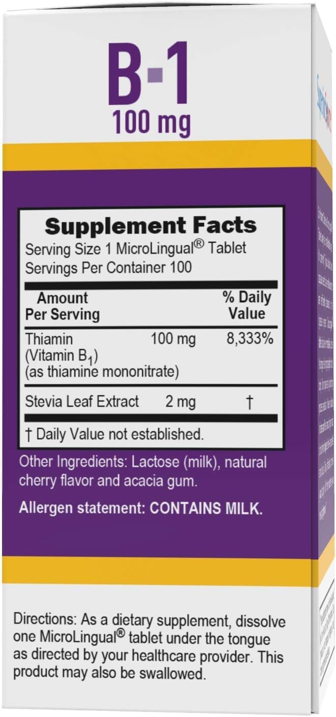 Superior Source Vitamin B1 (Thiamin), 100 mg, Under The Tongue Quick Dissolve MicroLingual Tablets, 100 Count