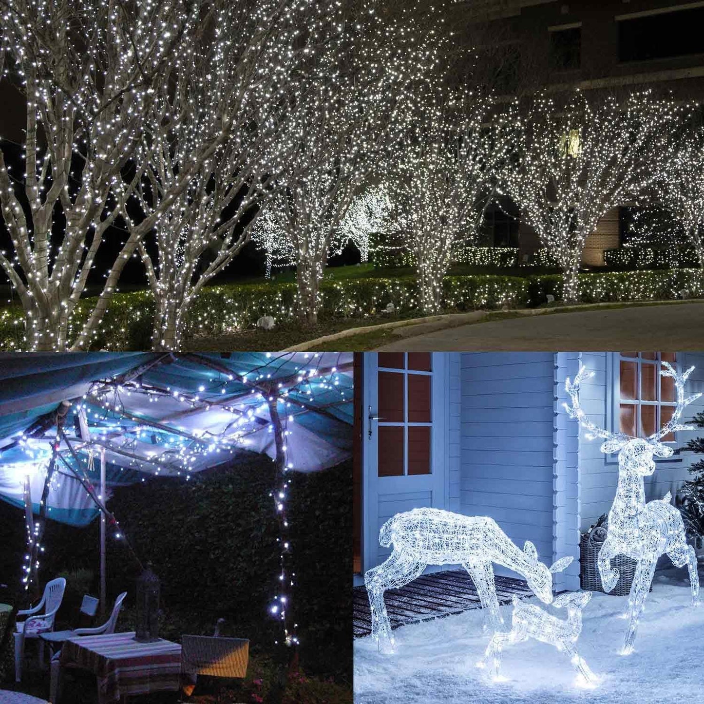 Christmas Lights Outdoor, 213Ft 600 LED Christmas String Lights, 8 Modes, Timer, Waterproof Christmas Fairy Twinkle Lights for Home Garden Yard Wedding Party Tree Xmas Decors - Cool White