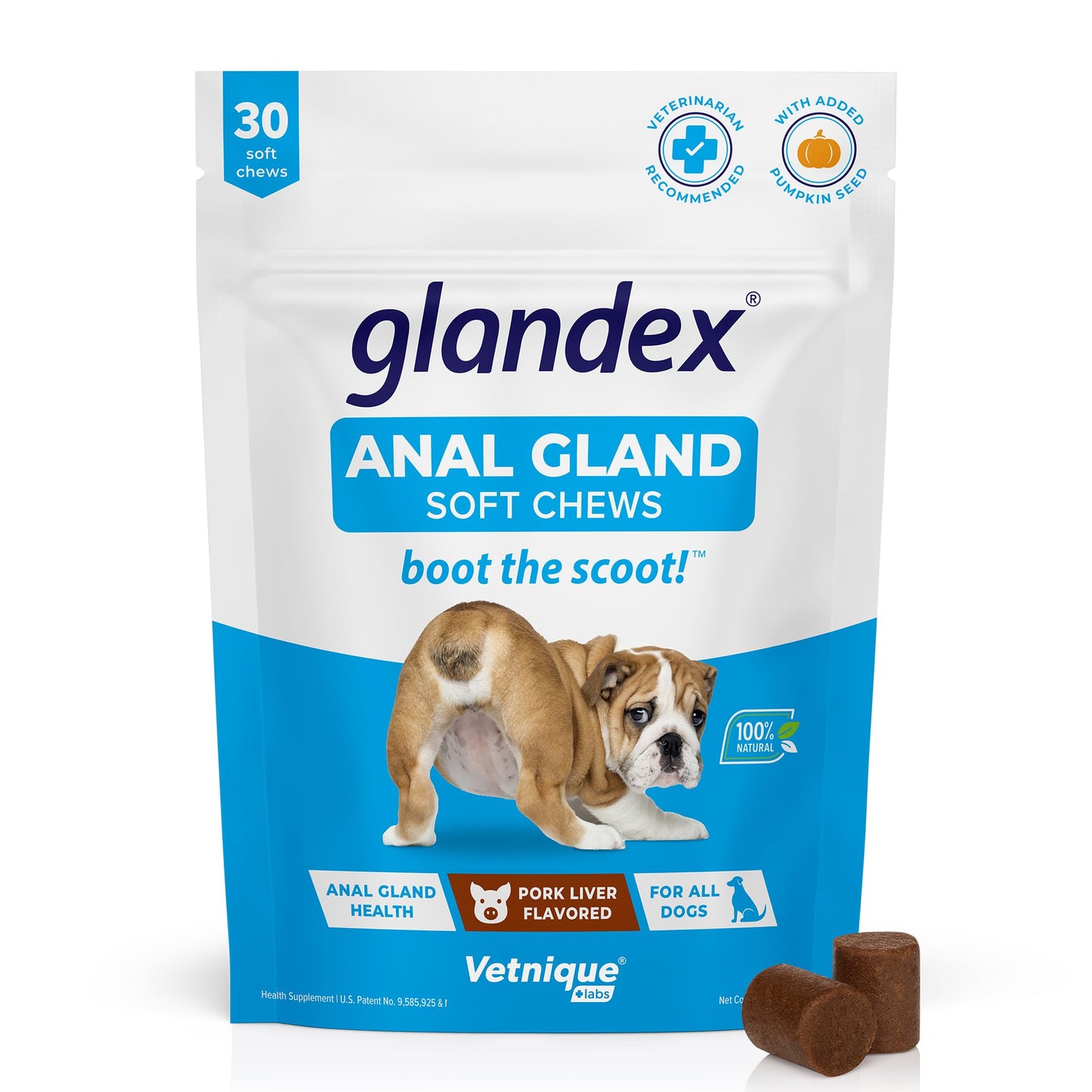 Glandex Anal Gland Soft Chew Treats with Pumpkin for robiotics Fiber Supplement for Dogs Boot The Scoot (Peanut Butter Chews, 60ct)