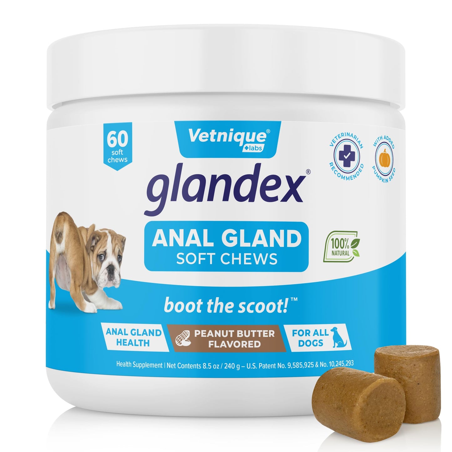 Glandex Anal Gland Soft Chew Treats with Pumpkin for robiotics Fiber Supplement for Dogs Boot The Scoot (Peanut Butter Chews, 60ct)