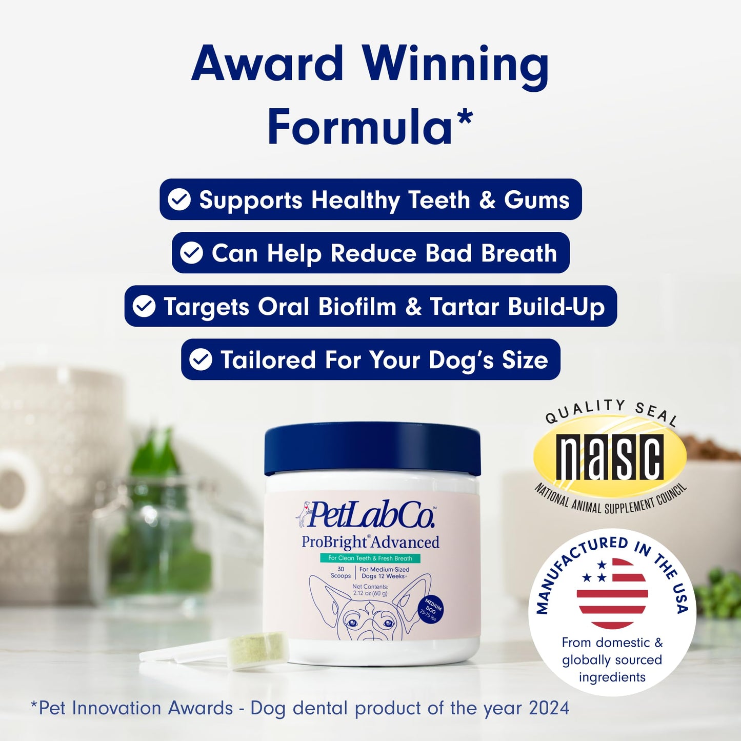 PetLab Co. ProBright Advanced Dental Powder - Dog Breath Freshener - Teeth Cleaning Made Easy – Targets Tartar & Bad Breath