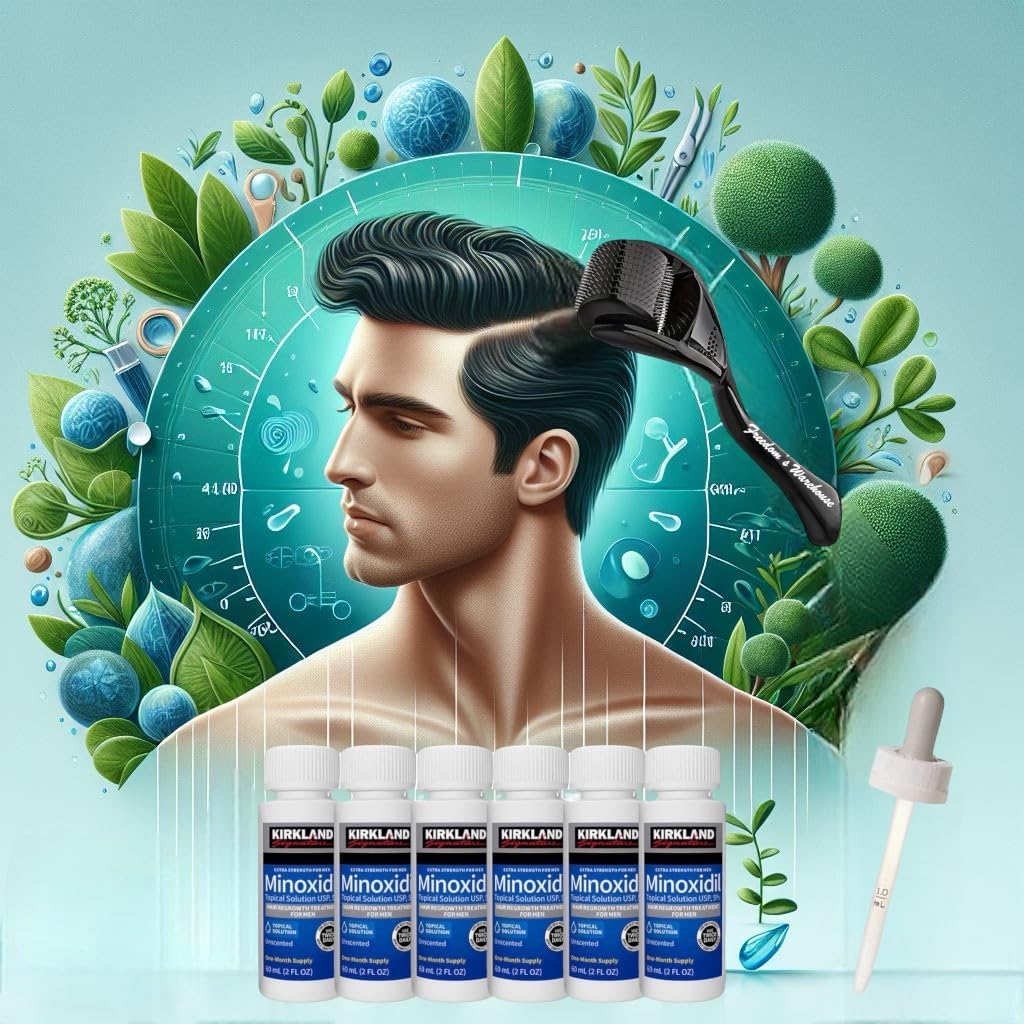 (6 Pack) Kirkland Minoxidil for Men Hair Regrowth Treatment, Liquid Extra Strength 5% Topical Solution, 6 Months Supply