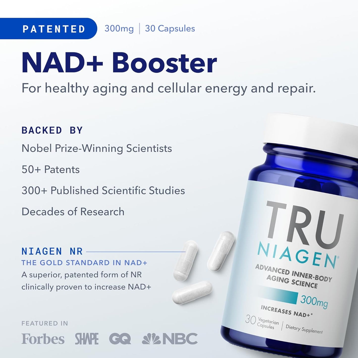 TRU NIAGEN Patented NAD+ Supplement for Anti Aging and Cell Regeneration, 300 mg Niagen, 90 Servings