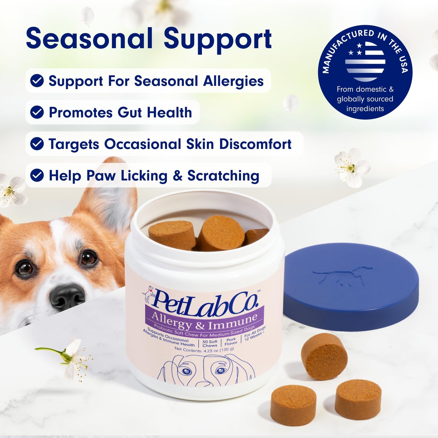 PetLab Co. Allergy & Immune Daily Probiotics for Dogs. Supports Yeast Production, Seasonal Allergies, Intermittent Itchiness