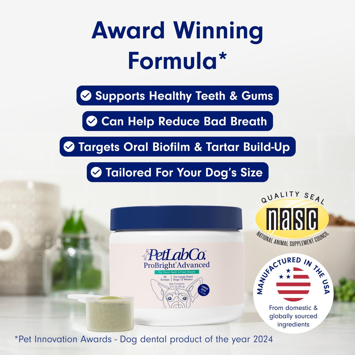 PetLab Co. ProBright Advanced Dental Powder - Dog Breath Freshener - Teeth Cleaning Made Easy – Targets Tartar & Bad Breath