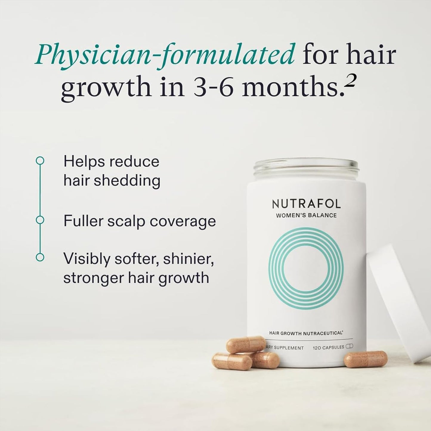 Nutrafol Women's Balance Hair Growth Supplements, for Ages 45+, Clinically Proven for Visibly Thicker Hair and Scalp Coverage, Dermatologist Recommended - 2 Month Supply, 2 Refill Pouches
