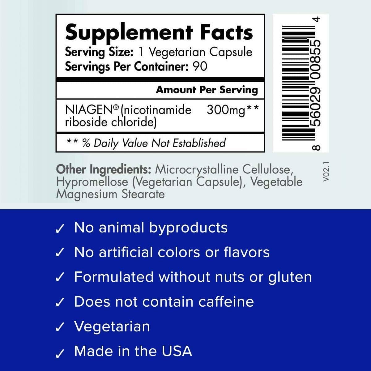 TRU NIAGEN Patented NAD+ Supplement for Anti Aging and Cell Regeneration, 300 mg Niagen, 90 Servings