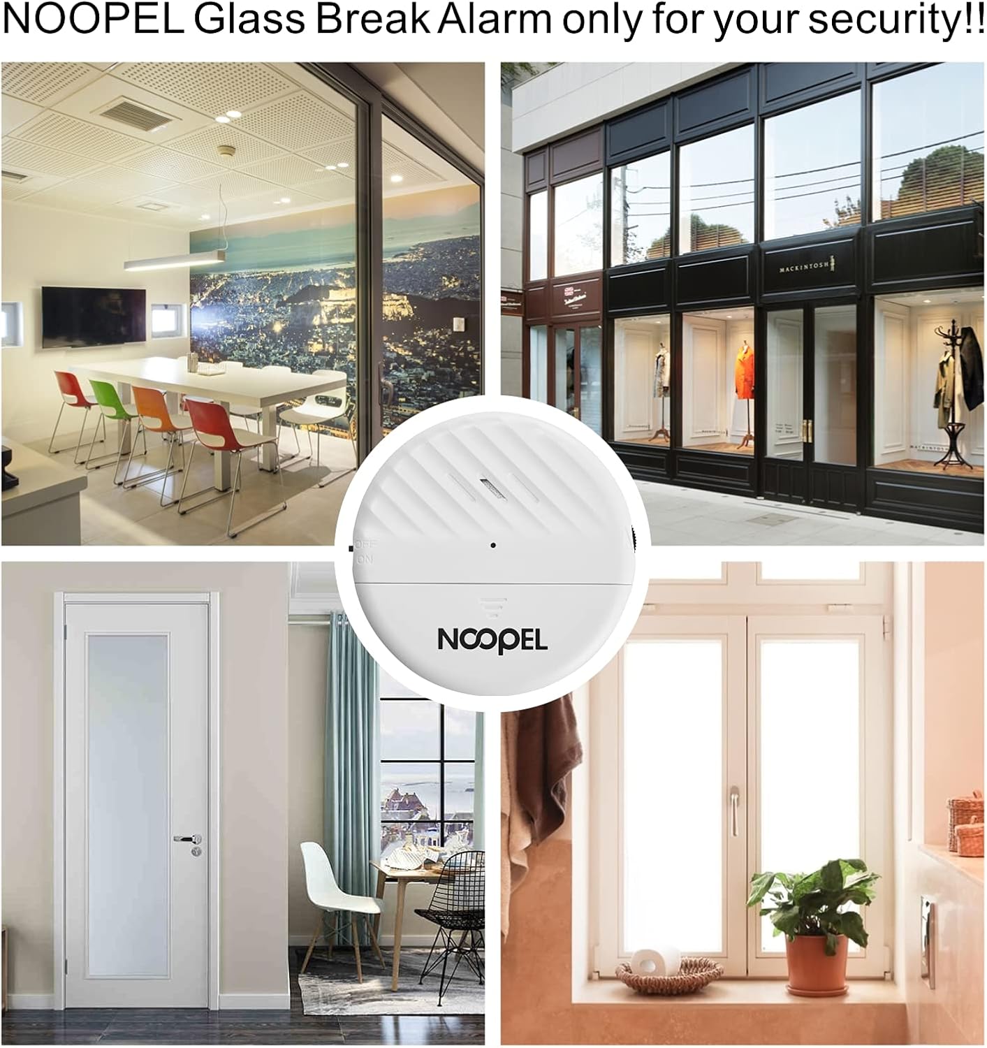 Glass Break Sensor 5 Pack, 125DB Loud Window Alarm Vibration Sensors, Burglar Intruder Entry Alert for Indoor Home Office Security