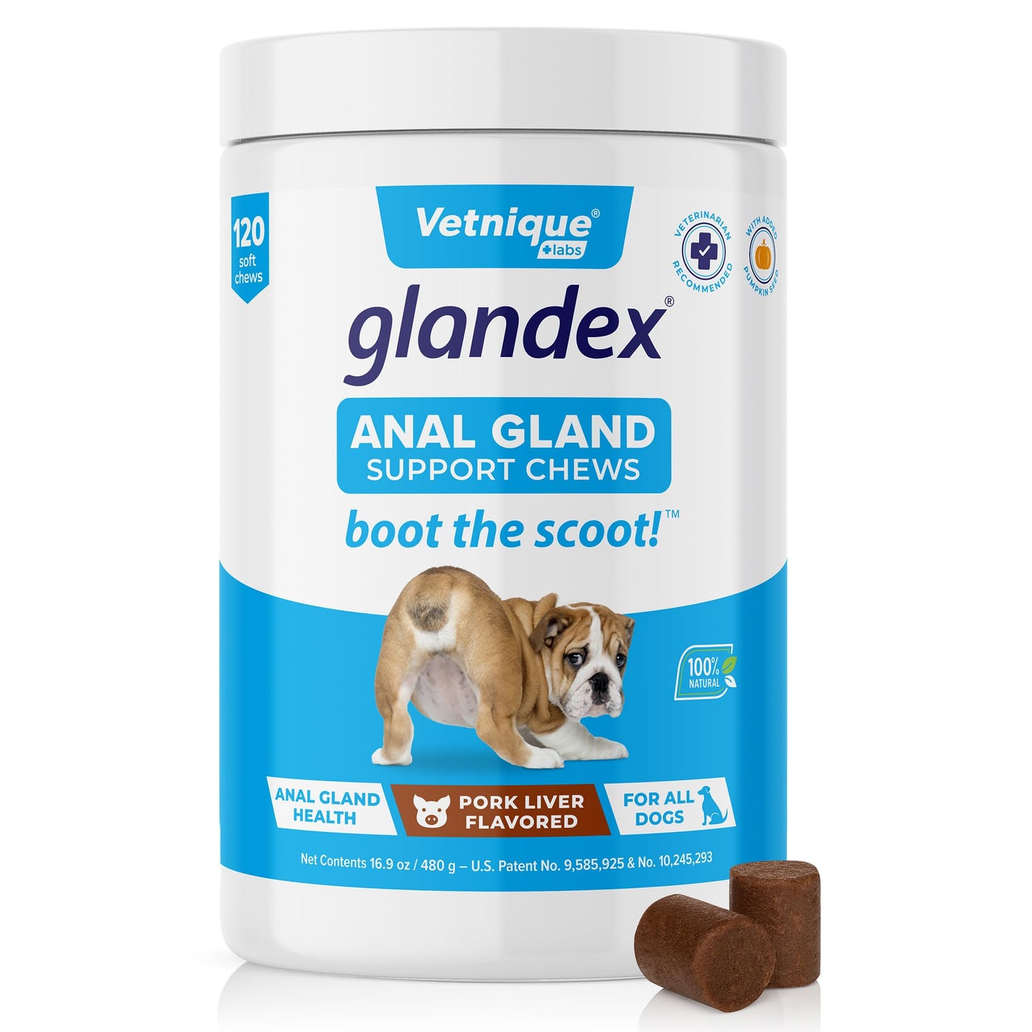 Glandex Anal Gland Soft Chew Treats with Pumpkin for robiotics Fiber Supplement for Dogs Boot The Scoot (Peanut Butter Chews, 60ct)