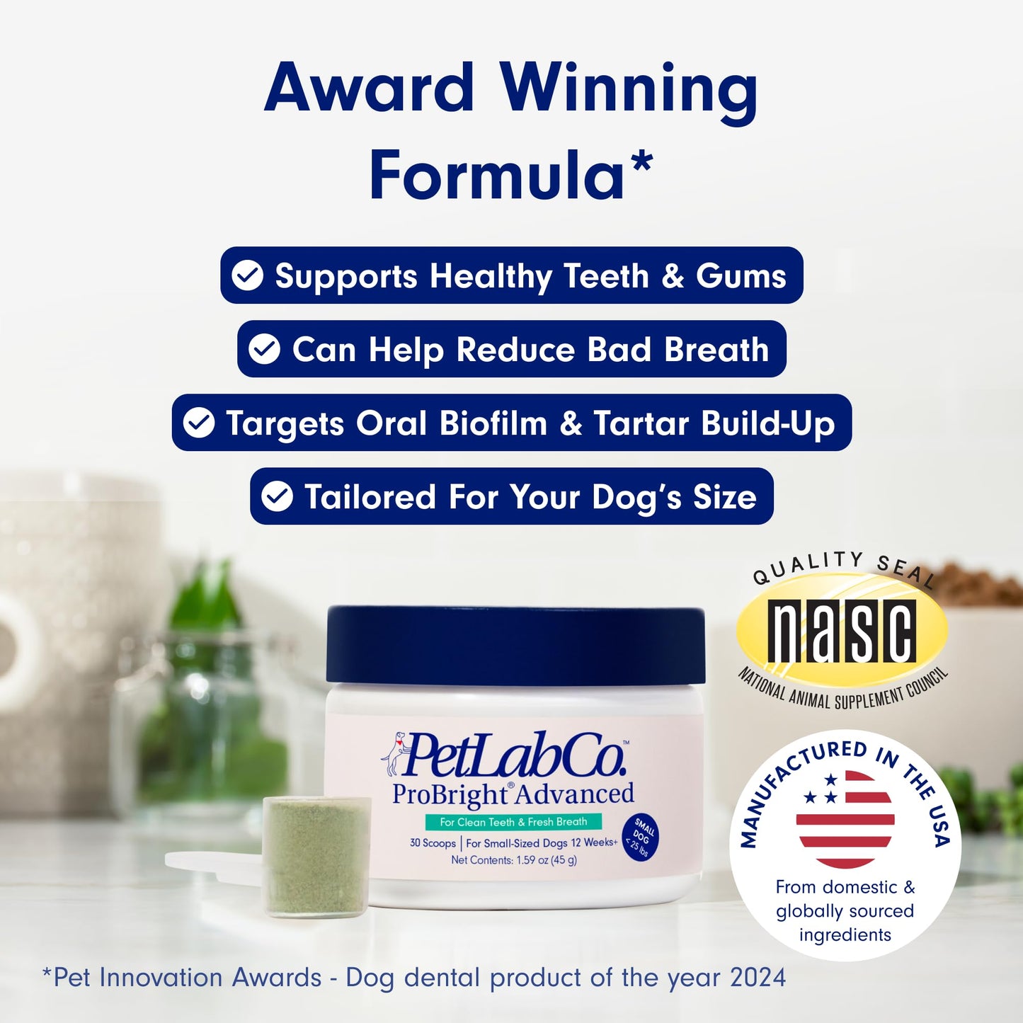 PetLab Co. ProBright Advanced Dental Powder - Dog Breath Freshener - Teeth Cleaning Made Easy – Targets Tartar & Bad Breath