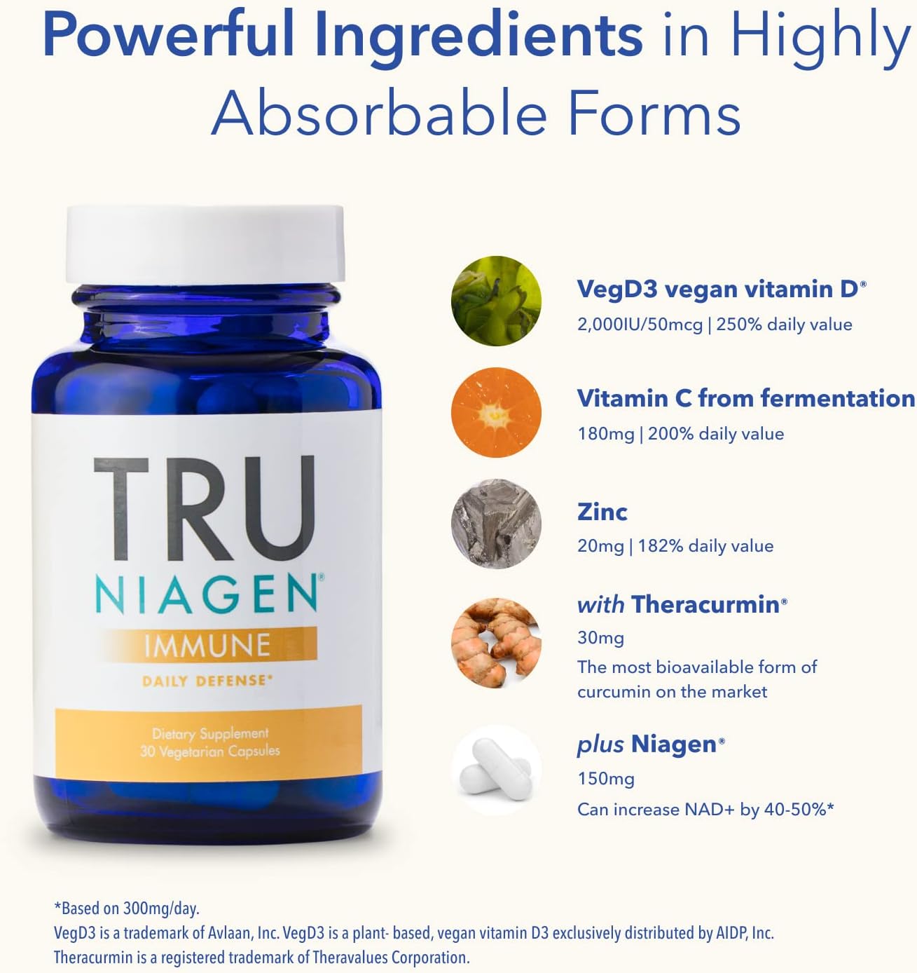 TRU NIAGEN Immune Support Supplement - Daily Defense - Vitamin C from Fermentation, Vegan Vitamin D3 2000 IU