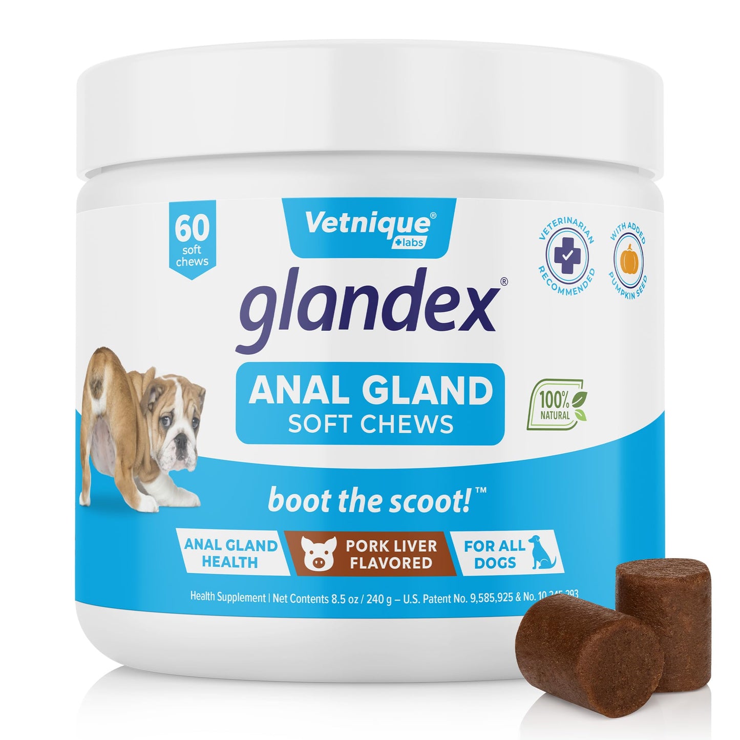 Glandex Anal Gland Soft Chew Treats with Pumpkin for robiotics Fiber Supplement for Dogs Boot The Scoot (Peanut Butter Chews, 60ct)
