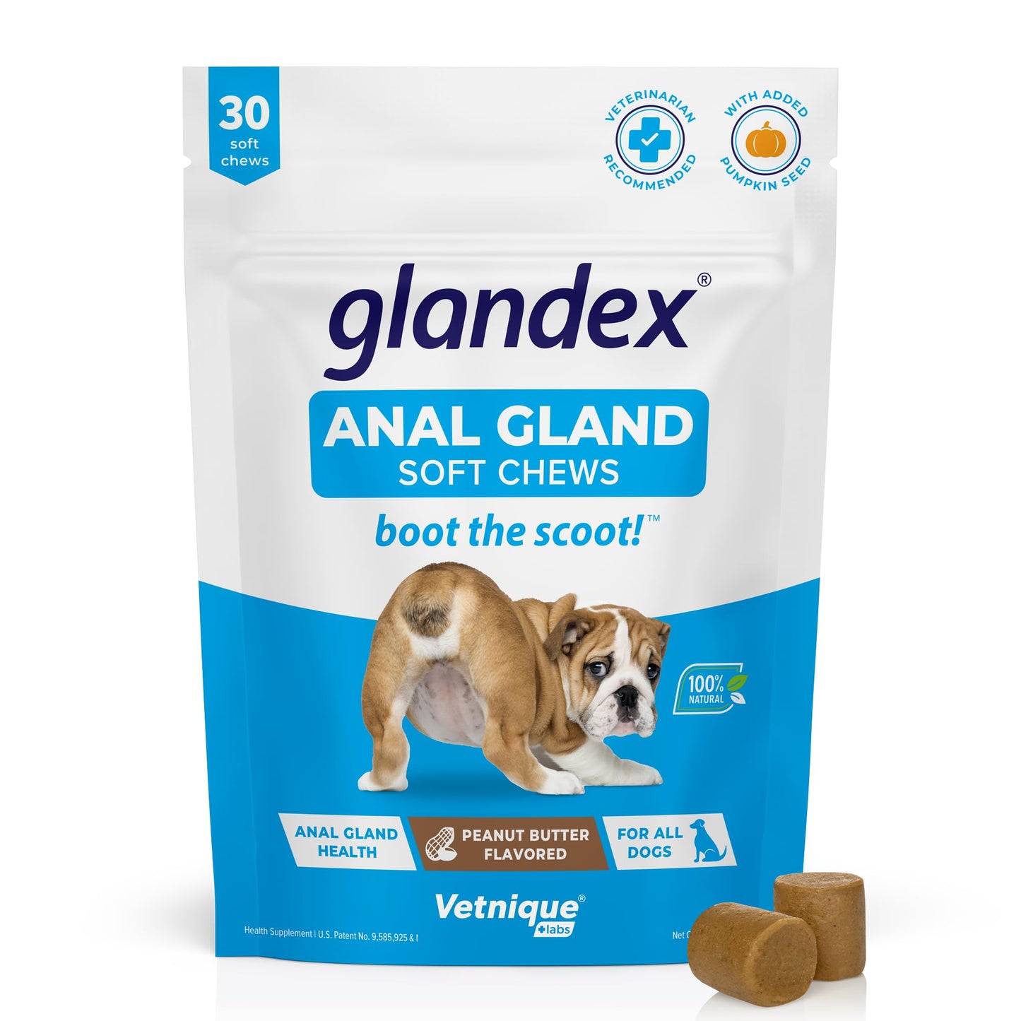 Glandex Anal Gland Soft Chew Treats with Pumpkin for robiotics Fiber Supplement for Dogs Boot The Scoot (Peanut Butter Chews, 60ct)