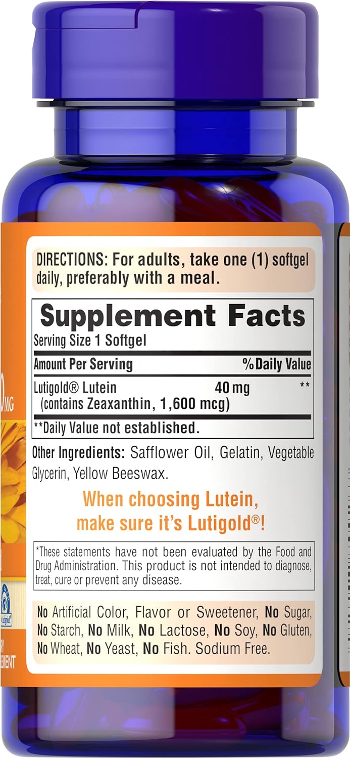 Puritan's Pride Lutein 40mg With Zeaxanthin, Supports Eye Health, 120 Count (Pack of 1)