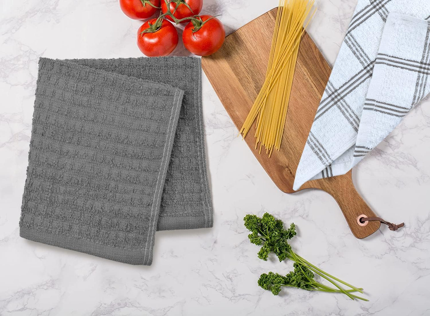 Kitchen Wash Cloths for Dishes - Pack of 8, 12X12 Inches - Super Soft, Highly Absorbent, Quick Dry, Smell Free Rags- Kitchen Towels and Dishcloths Sets for Cleaning - Grey