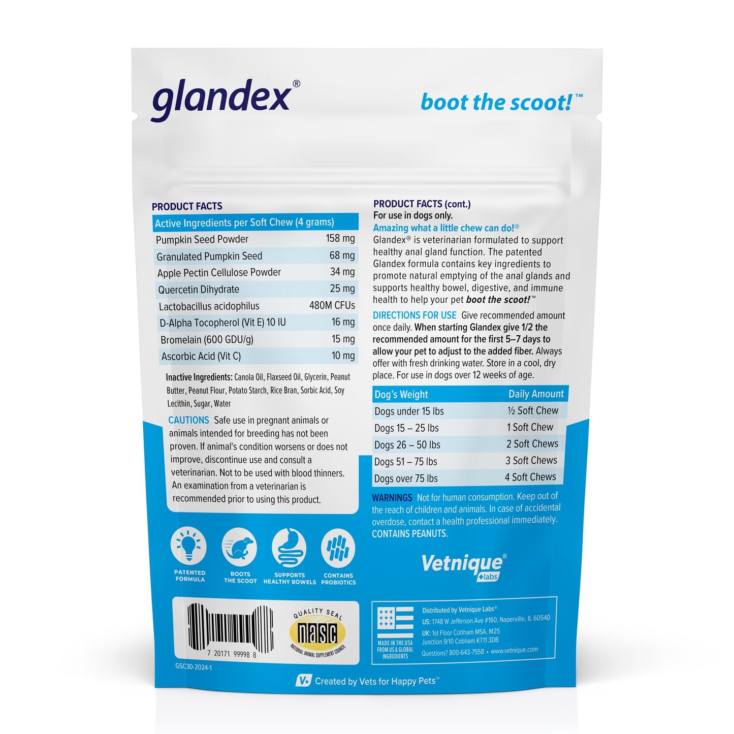 Glandex Anal Gland Soft Chew Treats with Pumpkin for robiotics Fiber Supplement for Dogs Boot The Scoot (Peanut Butter Chews, 60ct)