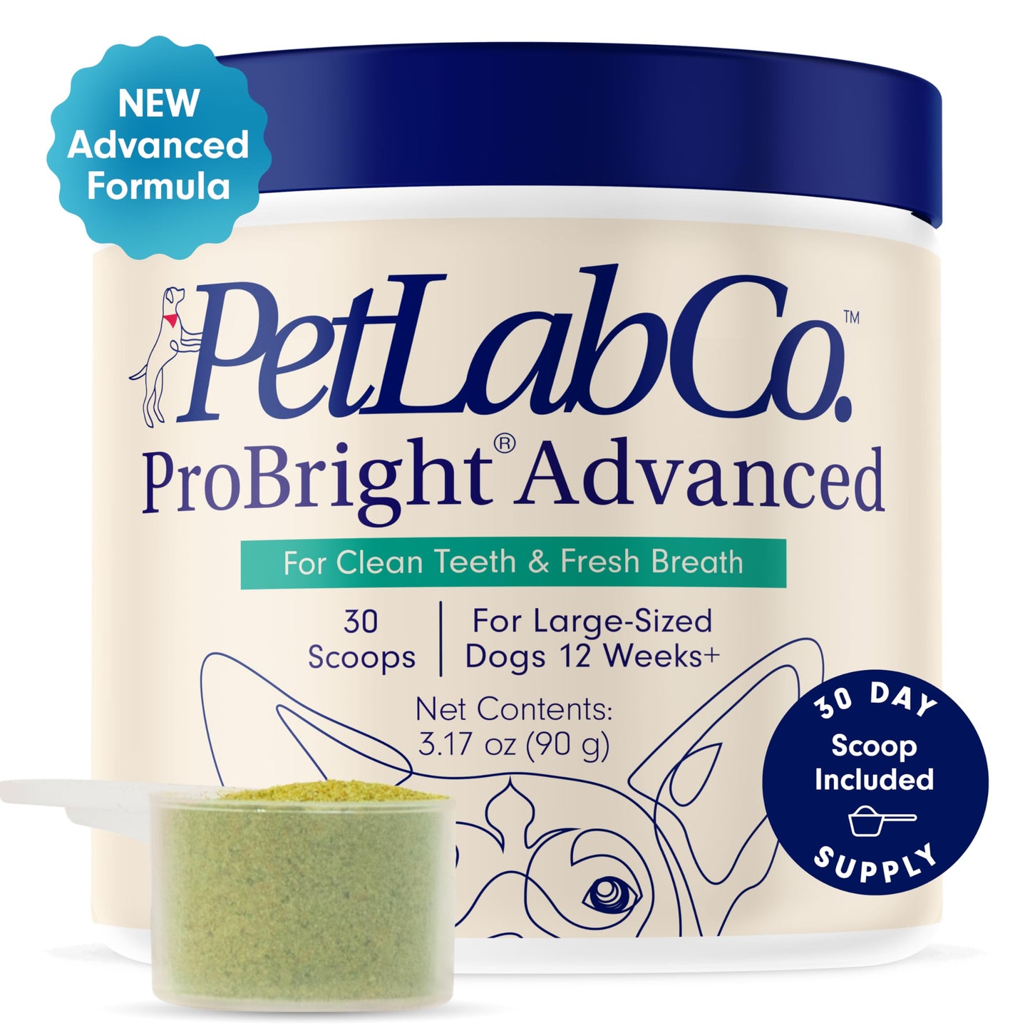 PetLab Co. ProBright Advanced Dental Powder - Dog Breath Freshener - Teeth Cleaning Made Easy – Targets Tartar & Bad Breath